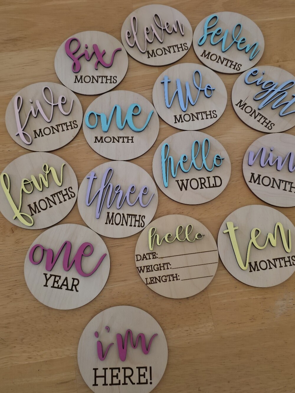 Baby Milestone Wooden Photo Discs - Multicolor Monthly Set